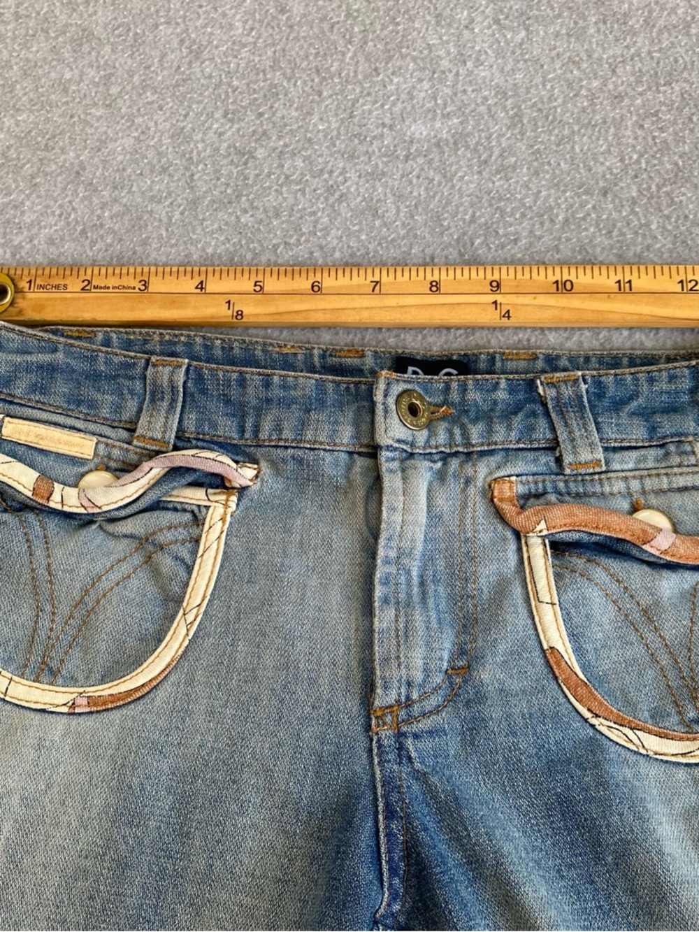 Vintage Y2K Dolce & Gabbana D&G Women Denim Jeans/ Fabric Boho Floral Pants 27-4 - Picture 9 of 16